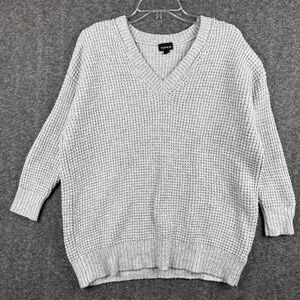 Torrid Sweater 2 Plus Size Grey‎ Waffle Knit V-Neck Oversized Tunic Pullover